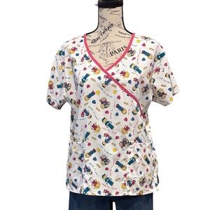 Cassandra O “I Love My Nurse, Doctor” Colorful Patterned Women's Scrub Top